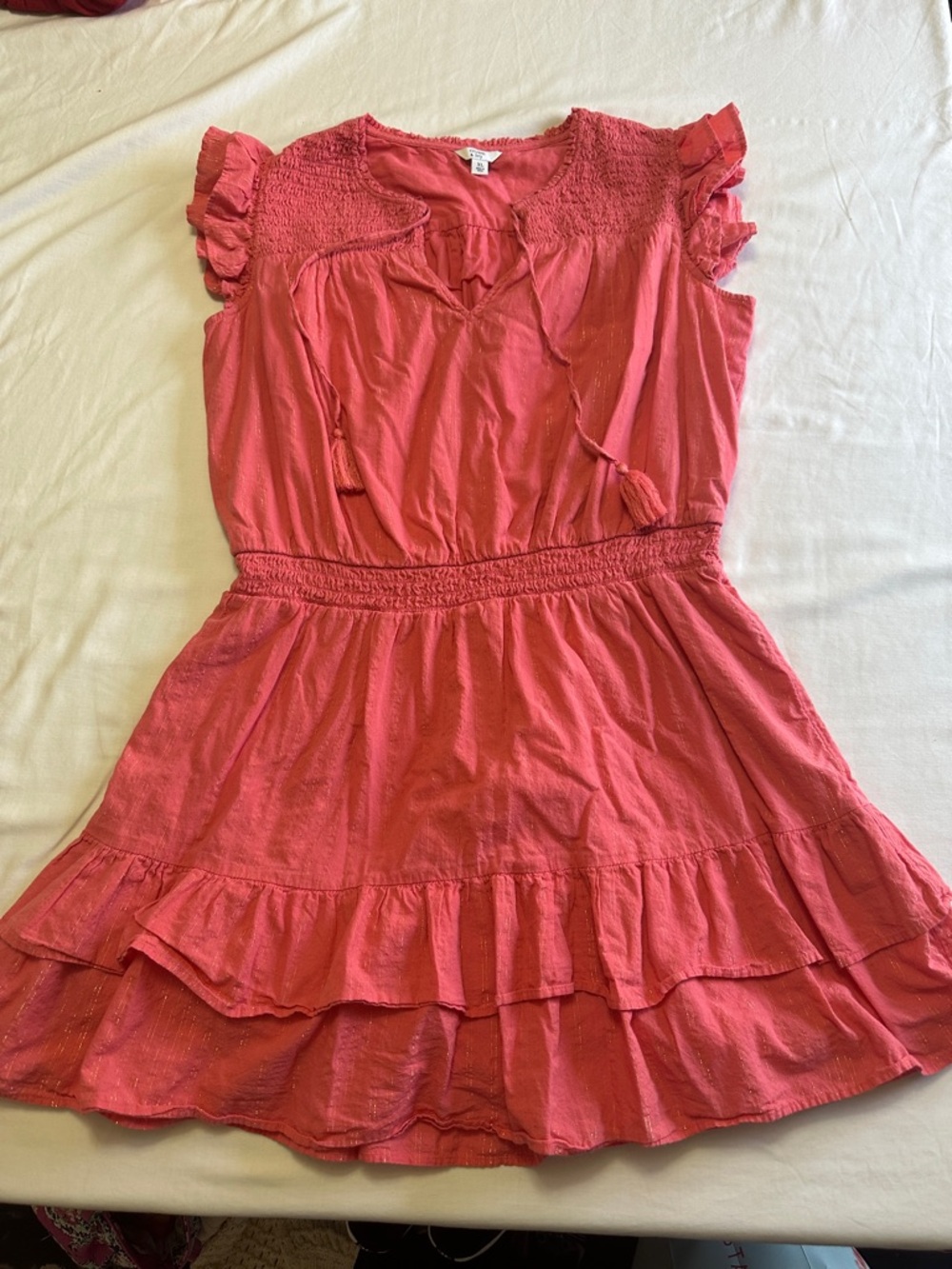 crown & ivy Coral Pink Ruffle Tiered Mini Dress